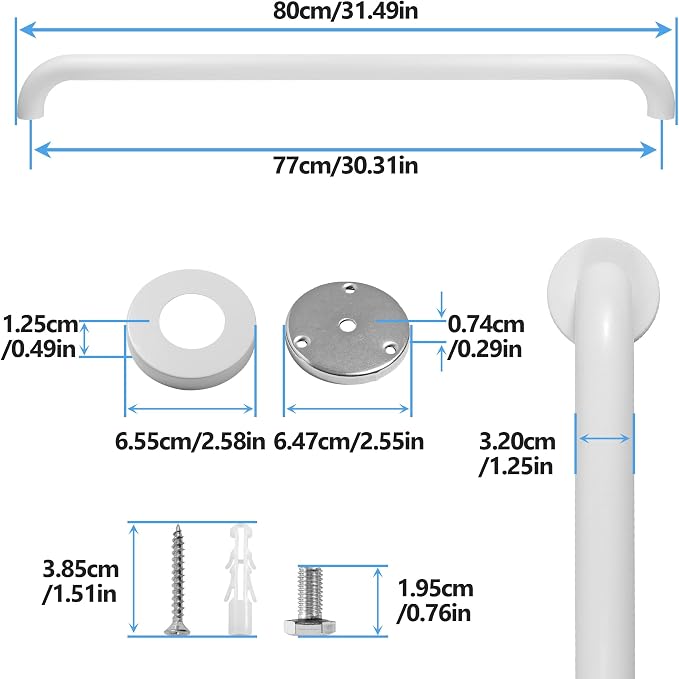 Shower Grab Bar, 2 Pack 32 Inch White Bathroom Safety Bar, 1.25" Diameter 304 - Image 2