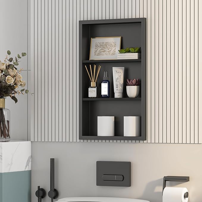 Bathroom Medicine Cabinet Recessed, 14x24 Black Shower Niche - Image 9
