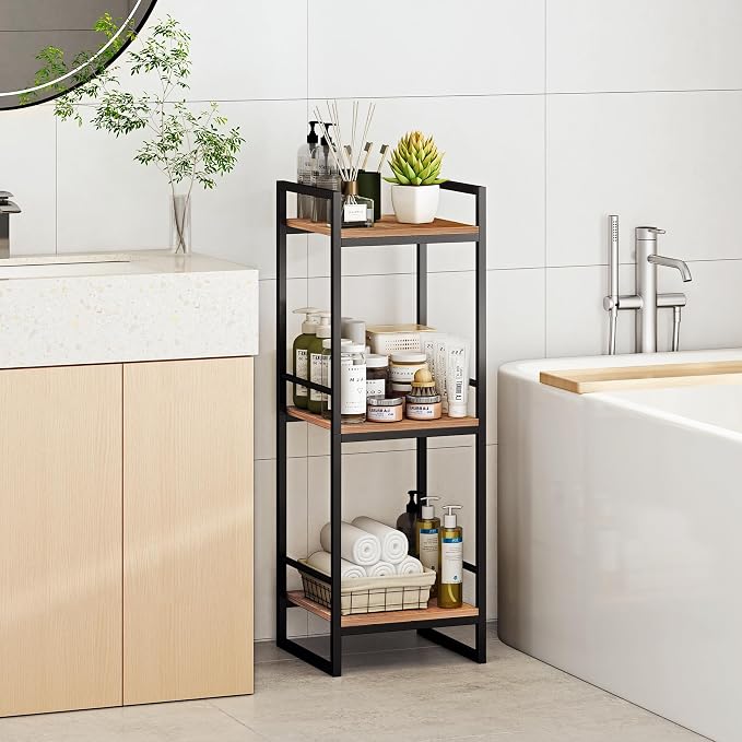 BYFU 3 Tier Bathroom Storage Open Shelf, Freestanding Metal Corner Storage Rack - Image 2