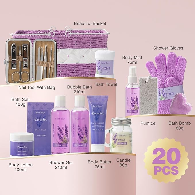 Large Spa kit for women gift set, Luxury Self Care Home Spa Kit Lavender Bath - Image 2