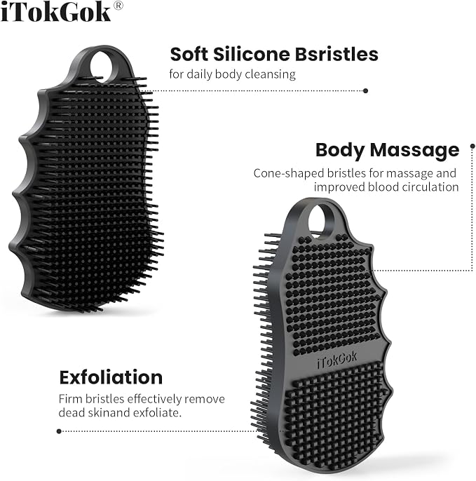 Silicone Body Scrubber Silver-Infused Dual-Sided 3-in-1 - Image 6