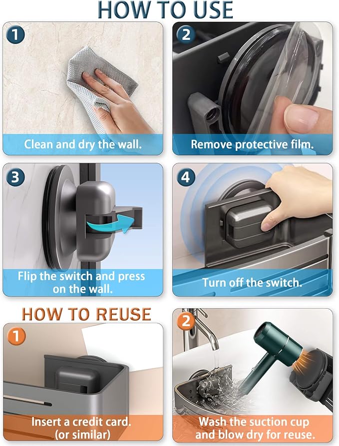 Onemake Aluminum Shower Caddy Suction Cup, No Drilling Bathroom Shower Shelf - Image 9