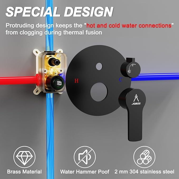 Shower Faucet Set 10IN Brass Rough-In Valve Body Trim Kit Rainfall Included - Image 4