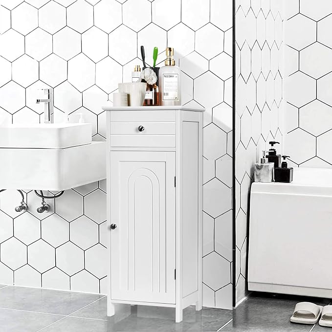 DORTALA Bathroom Floor Cabinet, Free-Standing Wooden Floor Storage Cabinet - Image 8