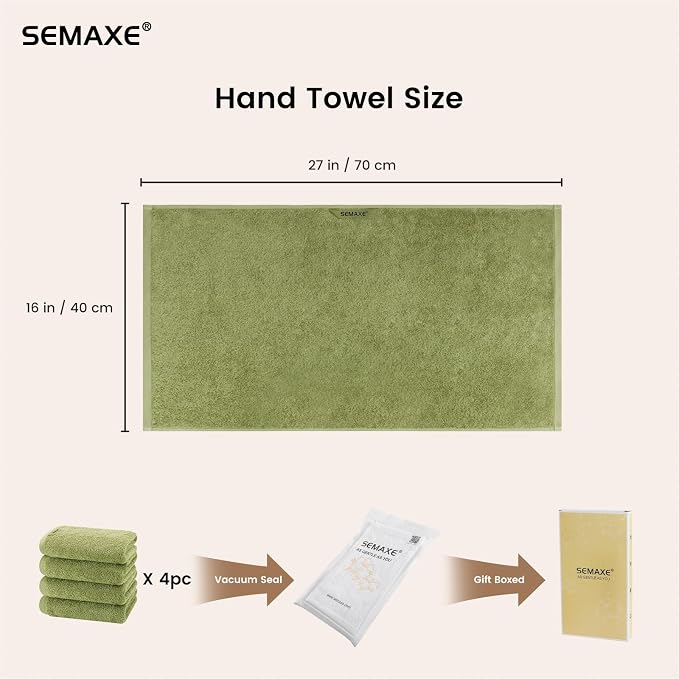 SEMAXE Sage Green Hand Towels for Bathroom, 100% Cotton Towels - Image 2