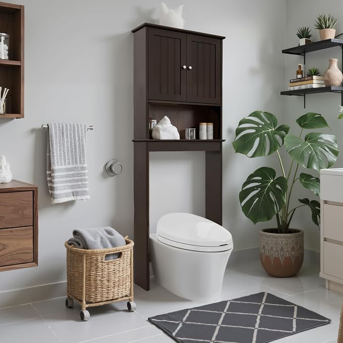 Over The Toilet Storage Cabinet, Behind Toilet Bathroom Organizer by Homajor