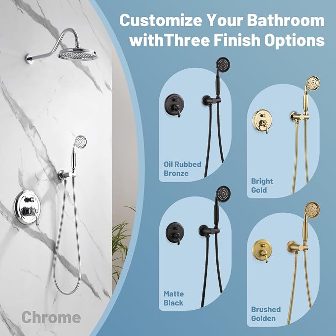 Antique Shower Head Faucet Set, Chrome Vintage Wall Mount Shower Faucets Combo - Image 6