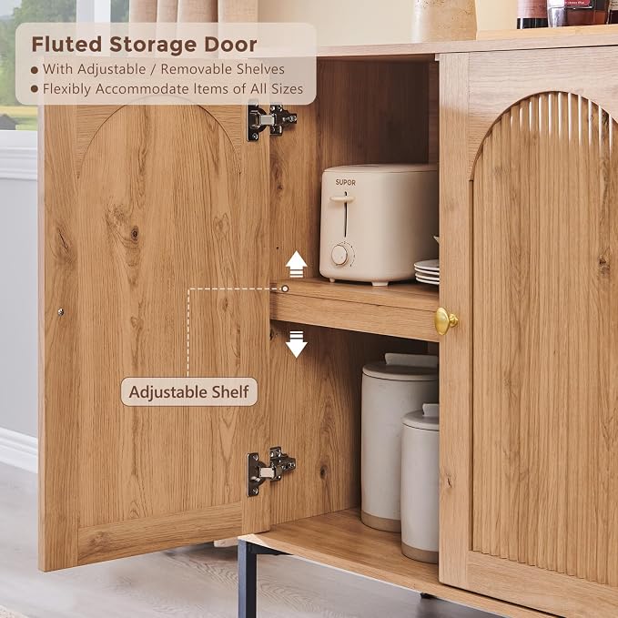Bathroom Cabinet with Storage, 123.5" W Fluted Arched Free Standing Floor - Image 6