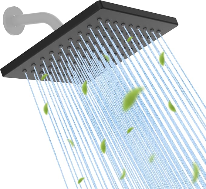 Hibbent Thickness Metal Rain Shower Head, Square Bathroom Waterfall Shower Heads by Hibbent