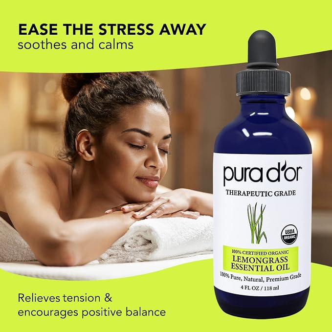 PURA D'OR Organic Lemongrass Essential Oil, Therapeutic Grade, - Image 4
