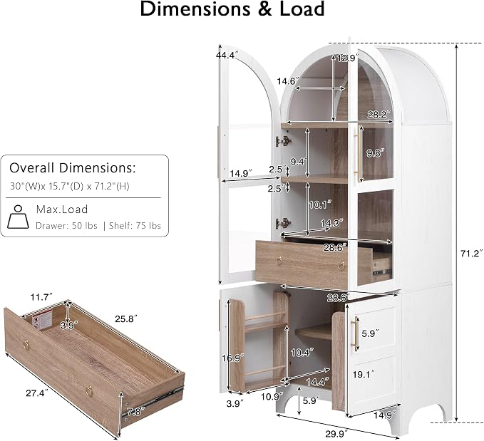 71" Tall Arched Kitchen Pantry, Mid-Century Pantry Cabinet - Image 2