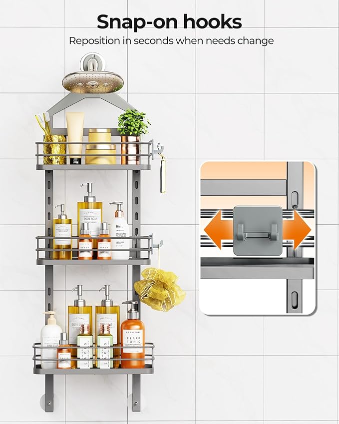 ODesign 3 Tier Height-Adjustable Shower Caddy Hanging Anti-Swing-Over The - Image 8