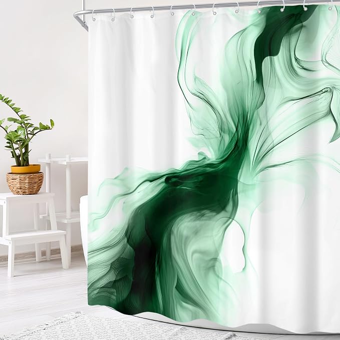 Cinbloo Green Shower Curtain 60Wx72H Abstract Marble Ombre Modern Ink Texture - Image 3