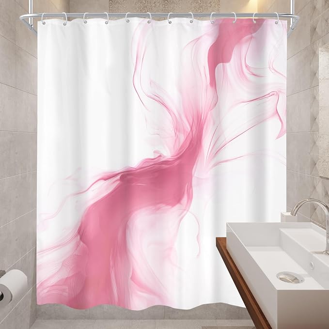 Cinbloo Pink Shower Curtain 60Wx72H Abstract Marble Ombre Modern Ink Texture - Image 4