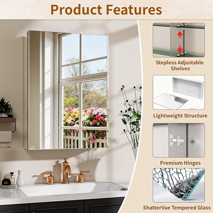 BEAUTYPEAK 16 x 24 Inch Medicine Cabinet - Image 4