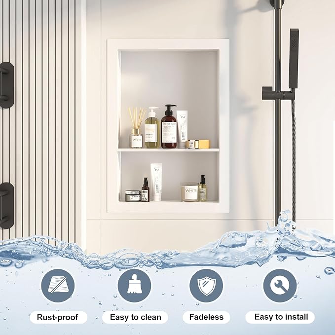 12x18 White Shower Niche for Shower Wall, Bathroom Medicine Cabinet Recessed - Image 5