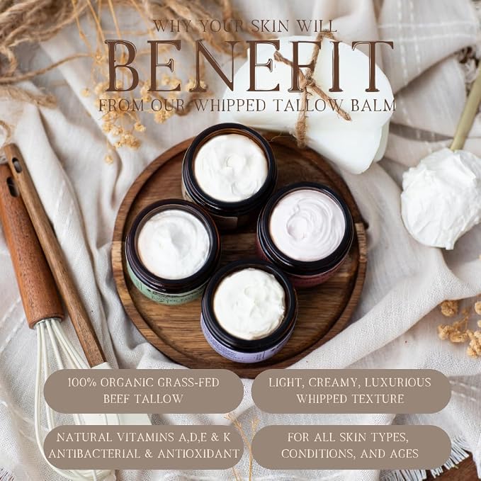 Rose-infused 100% Grass-Fed Whipped Tallow Balm-Organic Raw Manuka Honey & - Image 3