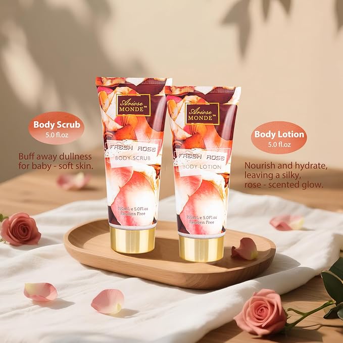 Fresh Rose Spa Gift Set for Women, 8-Piece Relaxing Bath Set - Image 4