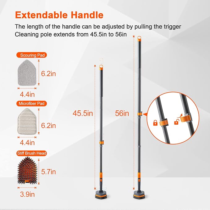 Tile Tub Scrubber Brush with 3 Different Function Cleaning Heads and 56" - Image 2