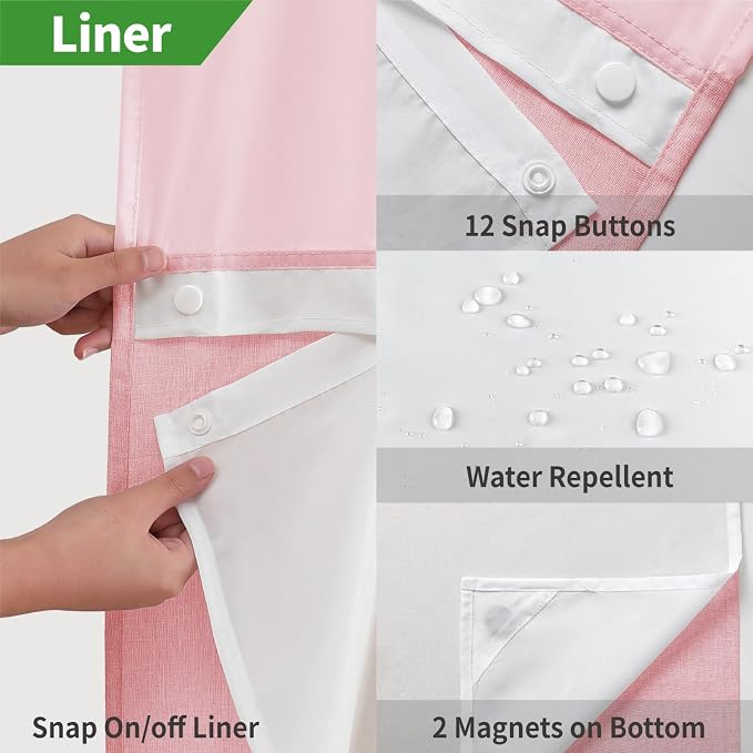 Long No Hooks Needed Linen Textured Shower Curtain - Image 5