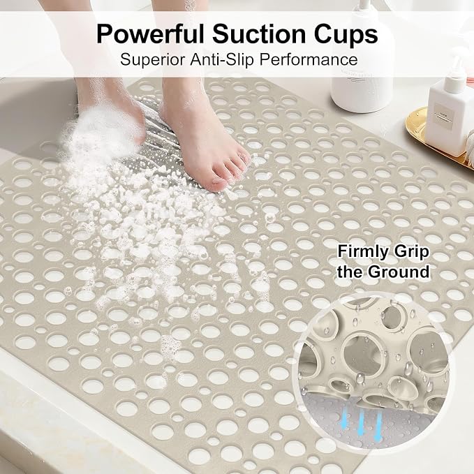 Anti Slip Shower Mat with Suction Cups, 27x27 Inch Quick Drain TPE Non Slip - Image 3