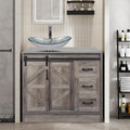 36 Inch Barn Door Bathroom Vanity, Farmhouse Style Standing Pedestal Cabinet by Solidee