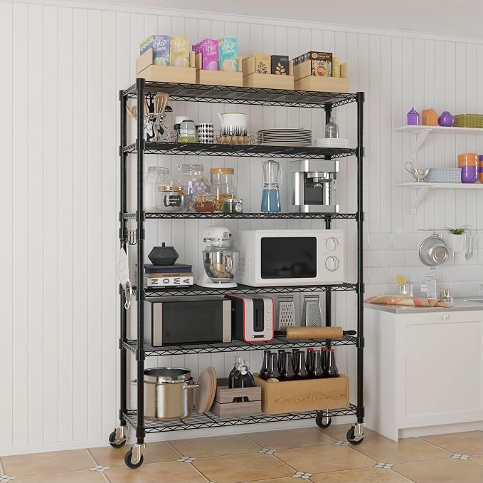 6 Tier Storage Racks Shelving, Heavy Steel Pantry Shelves, Adjustable Wire - Image 4