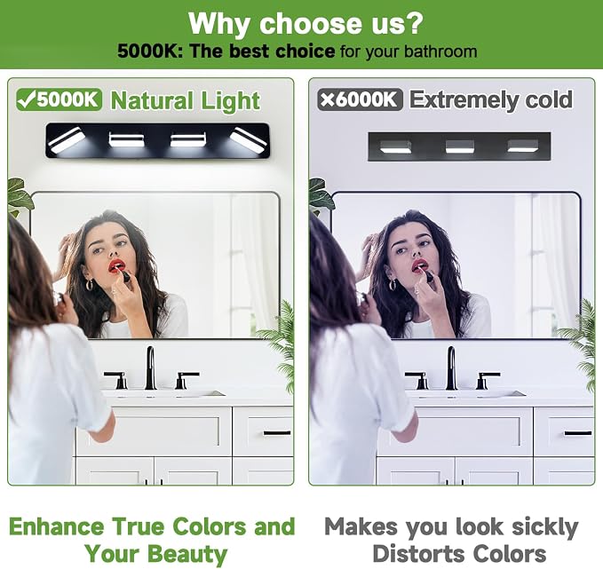 360° Rotate LED Dimmable Bathroom Vanity Light Fixtures, 1600LM Acrylic Matte - Image 3