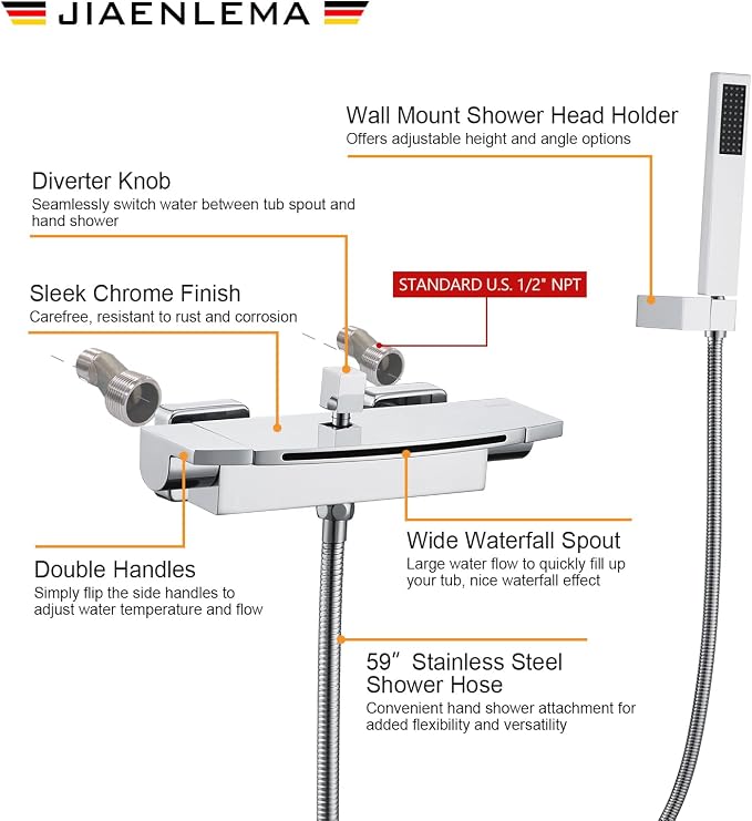 Wall Mount Tub Faucets Chrome Waterfall Tub Faucet - Image 5