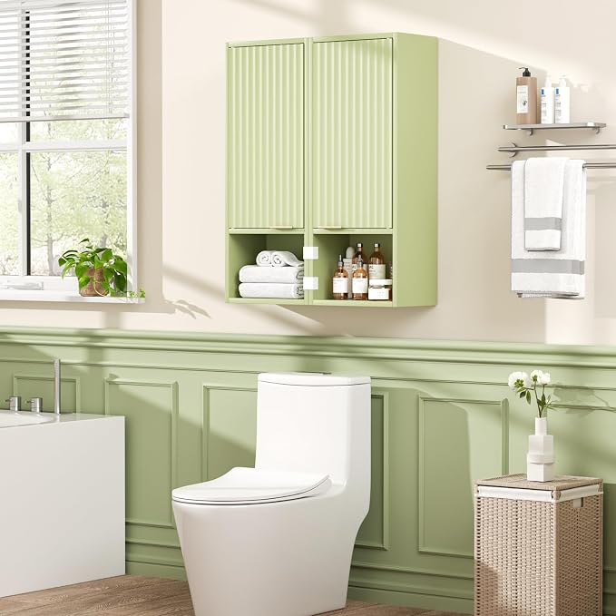 59.1" Tall Slim Bathroom Storage Cabinet Green | Freestanding or Wall Mounted - Image 3