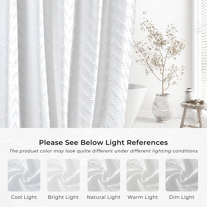 96inche Extra Long Shower Curtains 72 x 96 Inches White Tufted Chevron Striped - Image 7