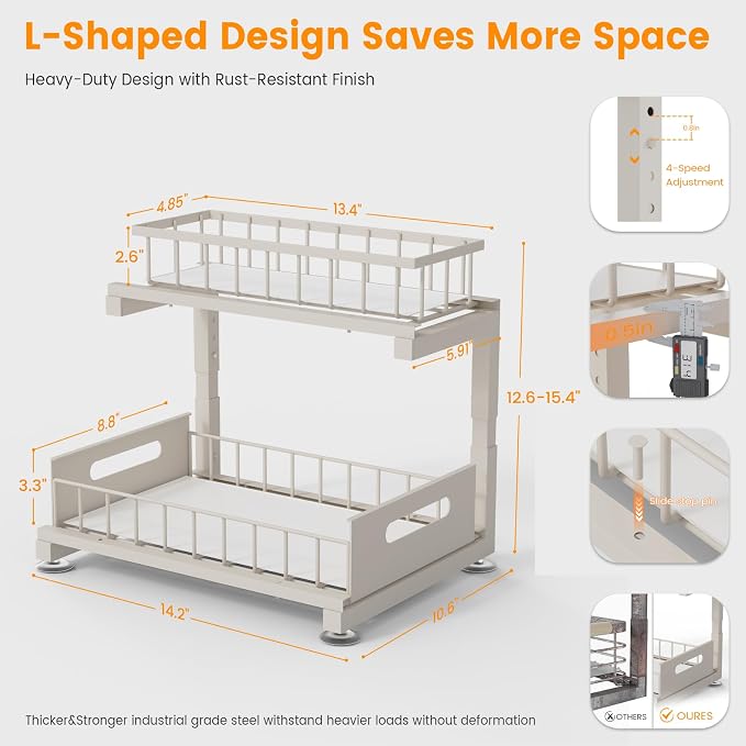 Under Sink Organizer, Heavy Duty Metal Slide Out Sink Shelf Organizer Height - Image 6