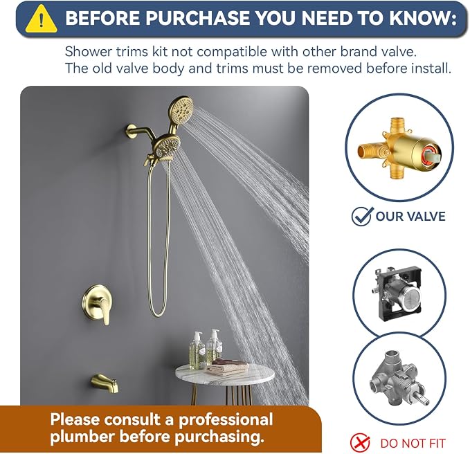 L829-3 Brushed Gold Shower Faucet Set - Image 2
