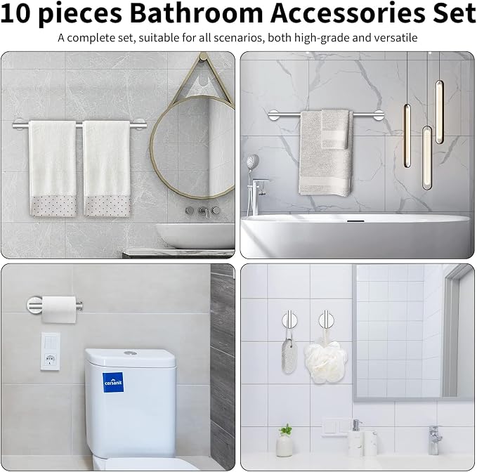 Newfun 10-Pieces Bathroom Hardware Set, Includes 24 Inch Towel Racks - Image 6