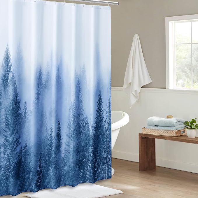 ORTIGIA 78 Inch Blue Misty Forest Shower Curtain - Image 8