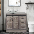 36 Inch Barn Door Bathroom Vanity, Farmhouse Style Standing Pedestal Cabinet by Solidee