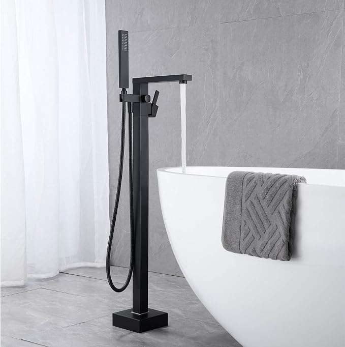 Freestanding Bathtub Faucet Tub Filler Black Floor Mount Bathroom Faucets Brass - Image 3