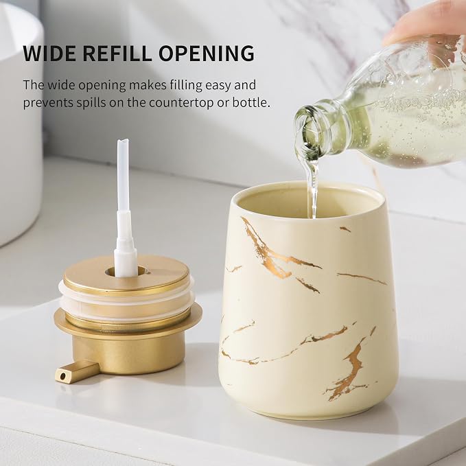 Enra Ceramic Gold Soap Dispenser, 12 oz Modern Liquid Hand Soap Dispenser - Image 5