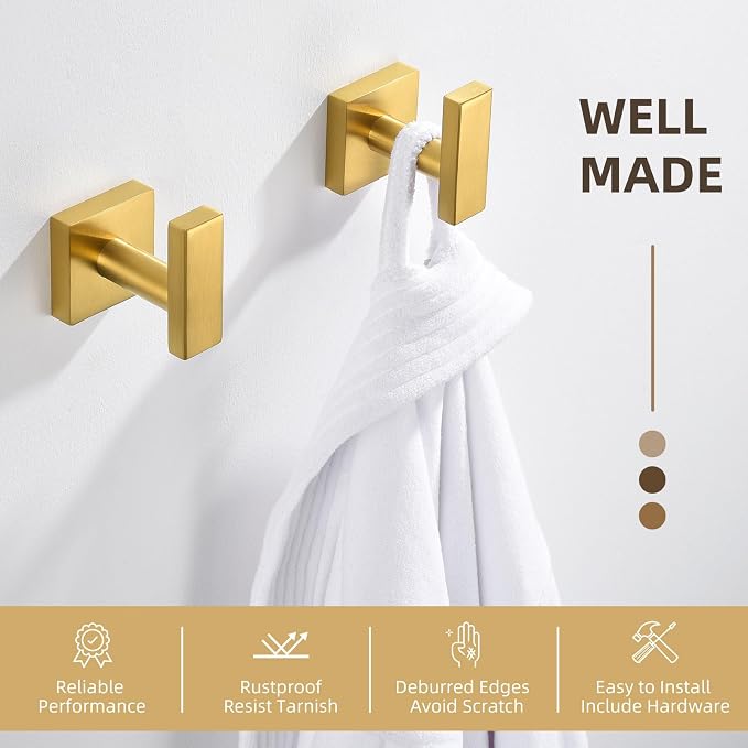 Angle Simple Towel Hooks for Bathroom, SUS 304 Stainless Steel Square Robe Coat - Image 6