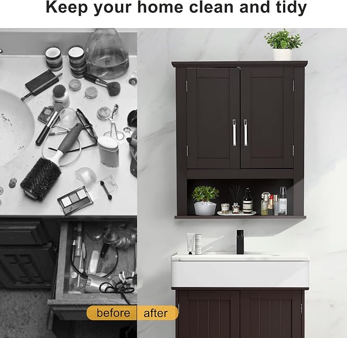 VINGLI Bathroom Cabinet Wall Mounted Espresso Wall Cabinet Floating Cabinet - Image 5