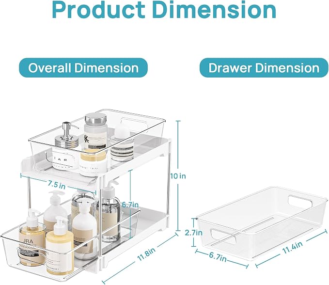 Vtopmart 4 Pack Bathroom Organizer, 2 Tier White Under Sink Organizers Vanity - Image 2