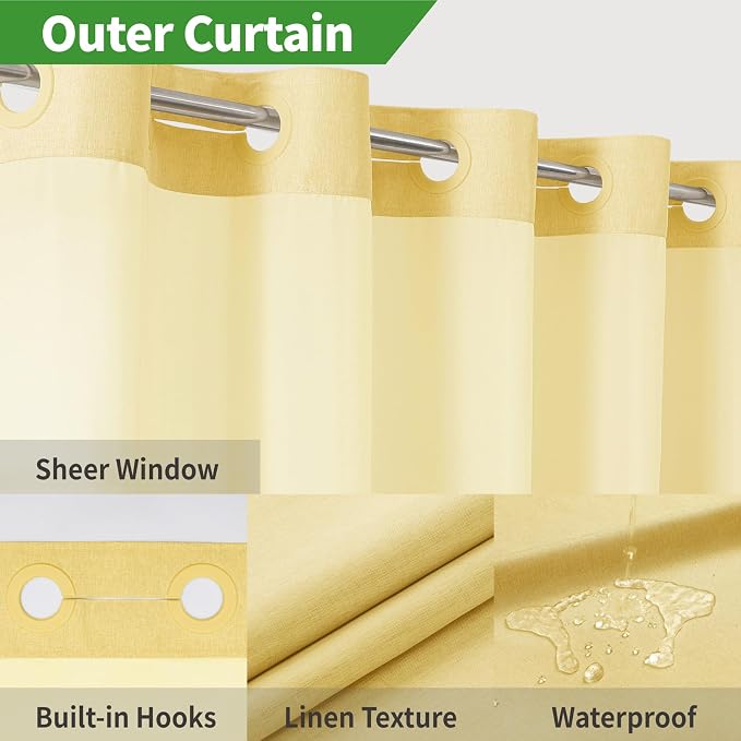 Long No Hooks Needed Linen Textured Shower Curtain - Image 3