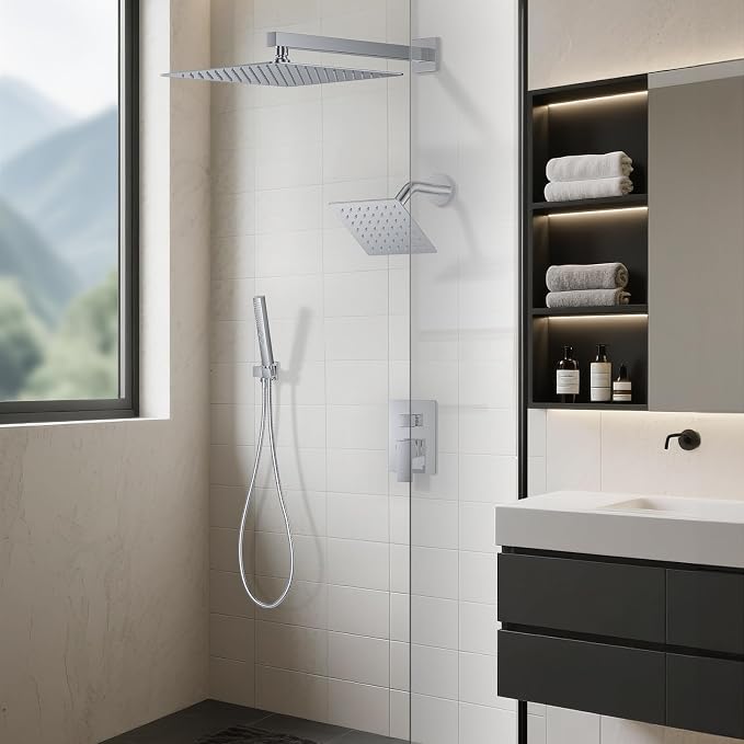 Shower Faucet Set, Wall Mount Shower System 12 and 6 Inch Dual Shower Head Set - Image 9