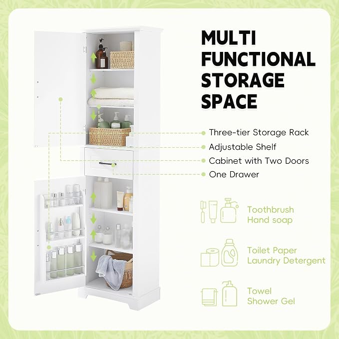 Slim Bathroom Storage Cabinet, Wood Tall Narrow White Bathroom Storage Cabinet - Image 7