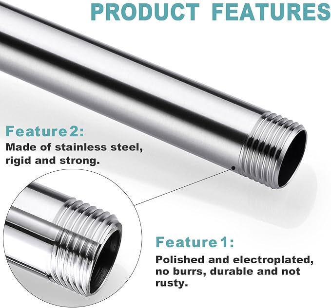 BESTILL 12 Inch Ceiling Mount Rain Shower Head Arm and Flange, Brushed Nickel - Image 4