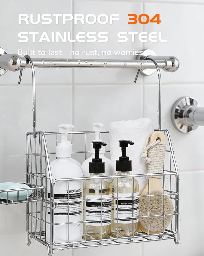 Large Rustproof Shower Caddy Hanging, 304 Stainless Steel Hanging Shower - Image 2