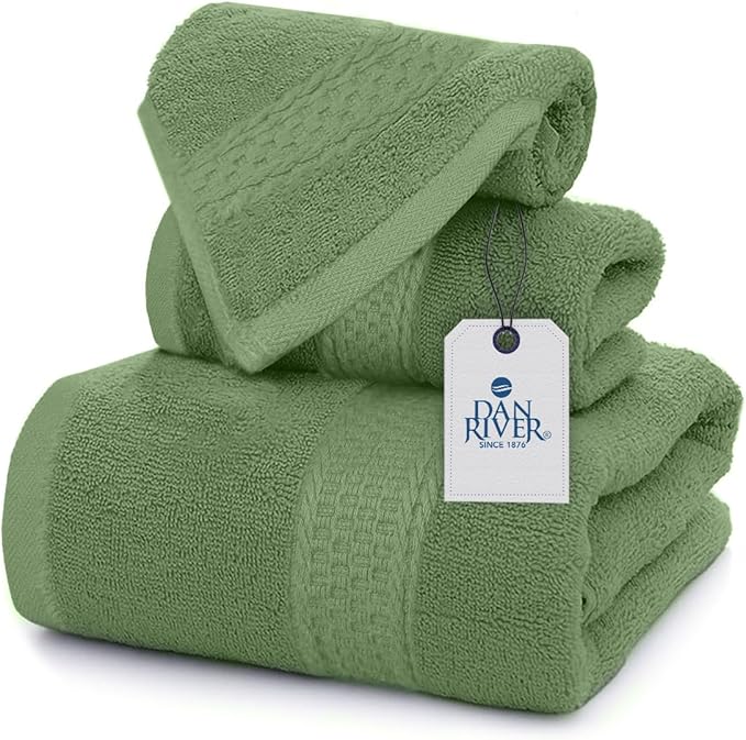 DAN RIVER 100% Ring Spun Cotton 3-Piece Towel Set, Sage-Green, Bath Towel by DanRiver