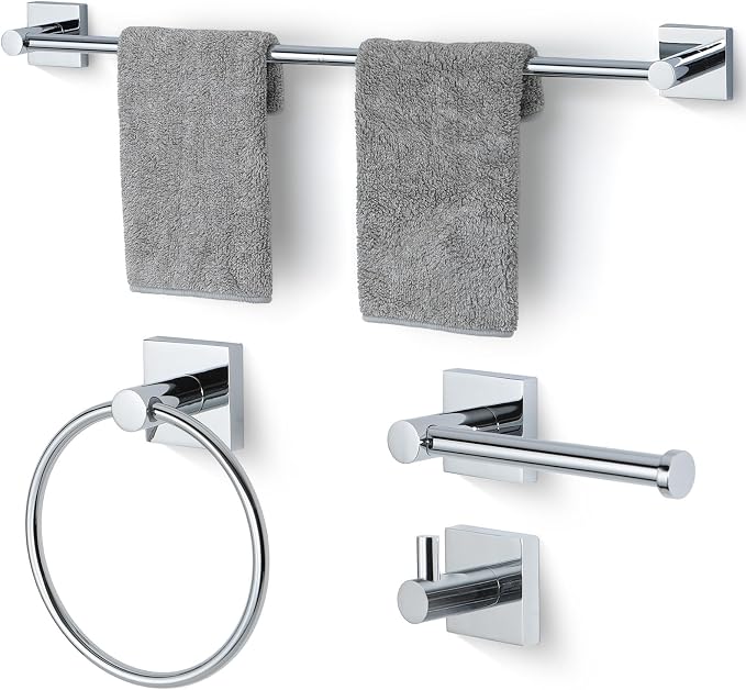 Bathroom Accessories Set Polished Chrome Towel bar Set, 4 Piece Towel Rack Set by Designchangeslife