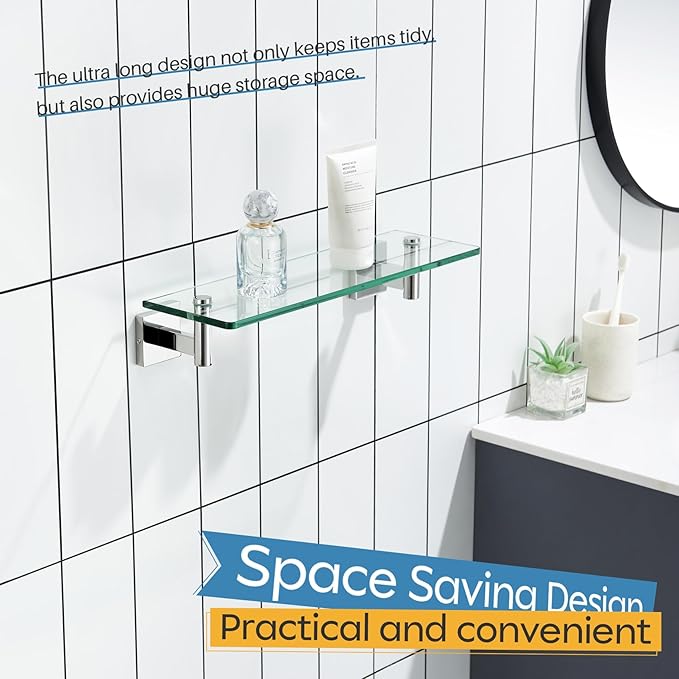 KOKOSIRI Bathroom Shelves Wall Mounted Floating Glass Shelf Polished Stainless - Image 6