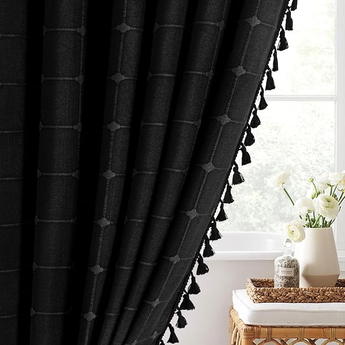MitoVilla 72 x 78 Black Farmhouse Shower Curtain Set, Boho 78 inch Long - Image 7